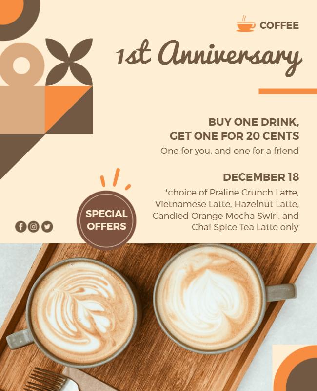 Coffee Shop Anniversary Special Offer Flyer Template