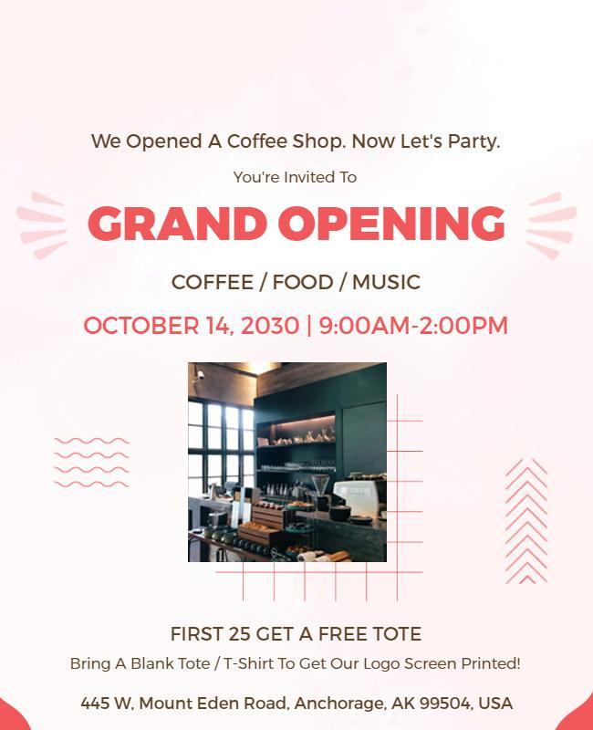 Playful Pink Coffee Shop Grand Opening Event Flyer Template