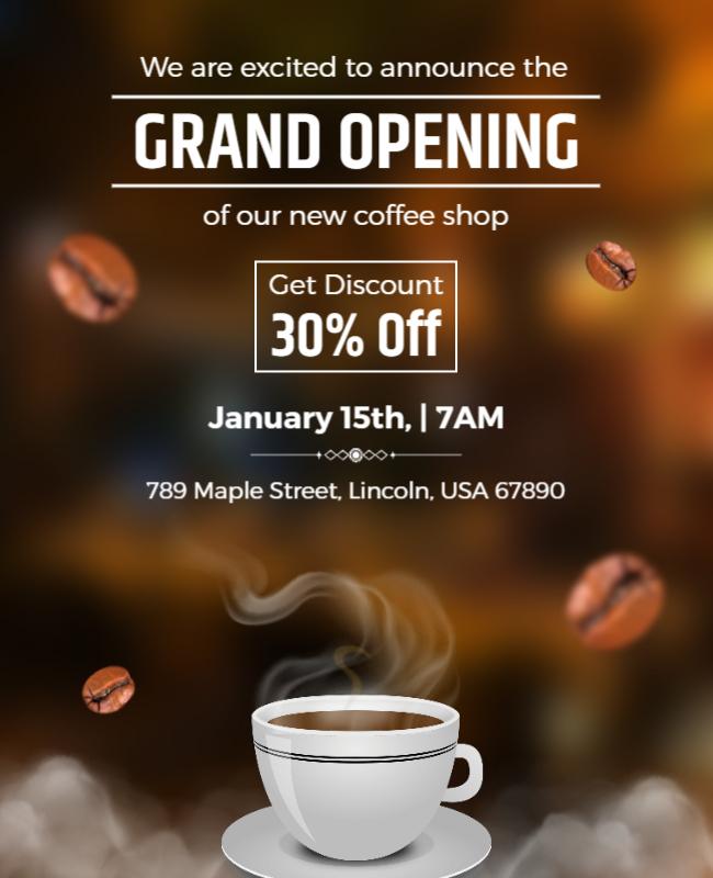 Rustic Coffee Shop Grand Opening Announcement Flyer Template