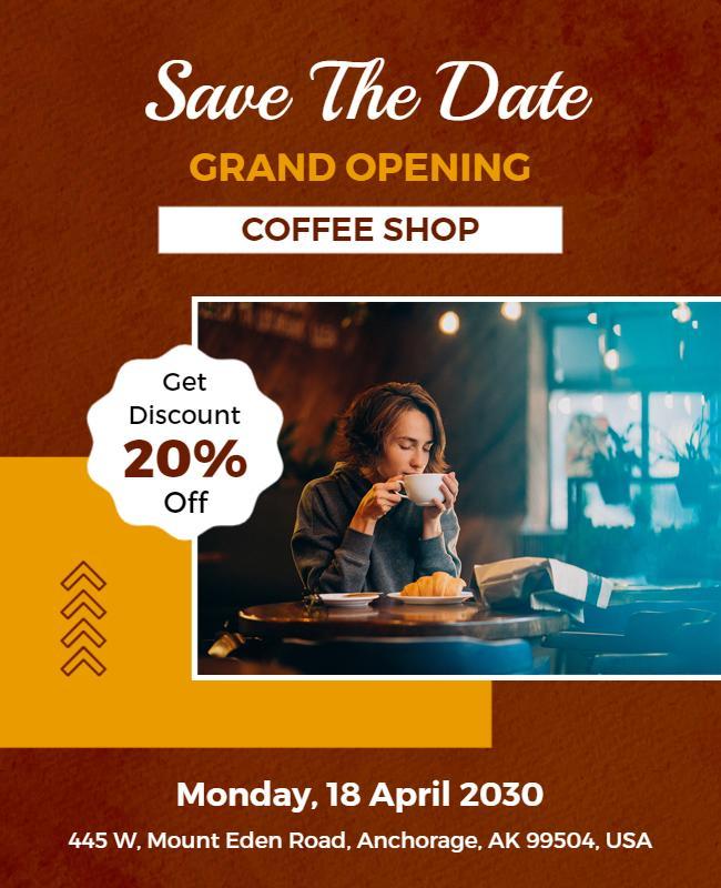 Warm Orange Grand Opening Coffee Shop Flyer Template