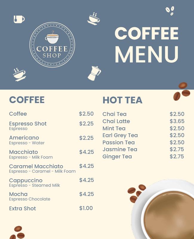 Coffee Shop Menu Layout Flyer Template