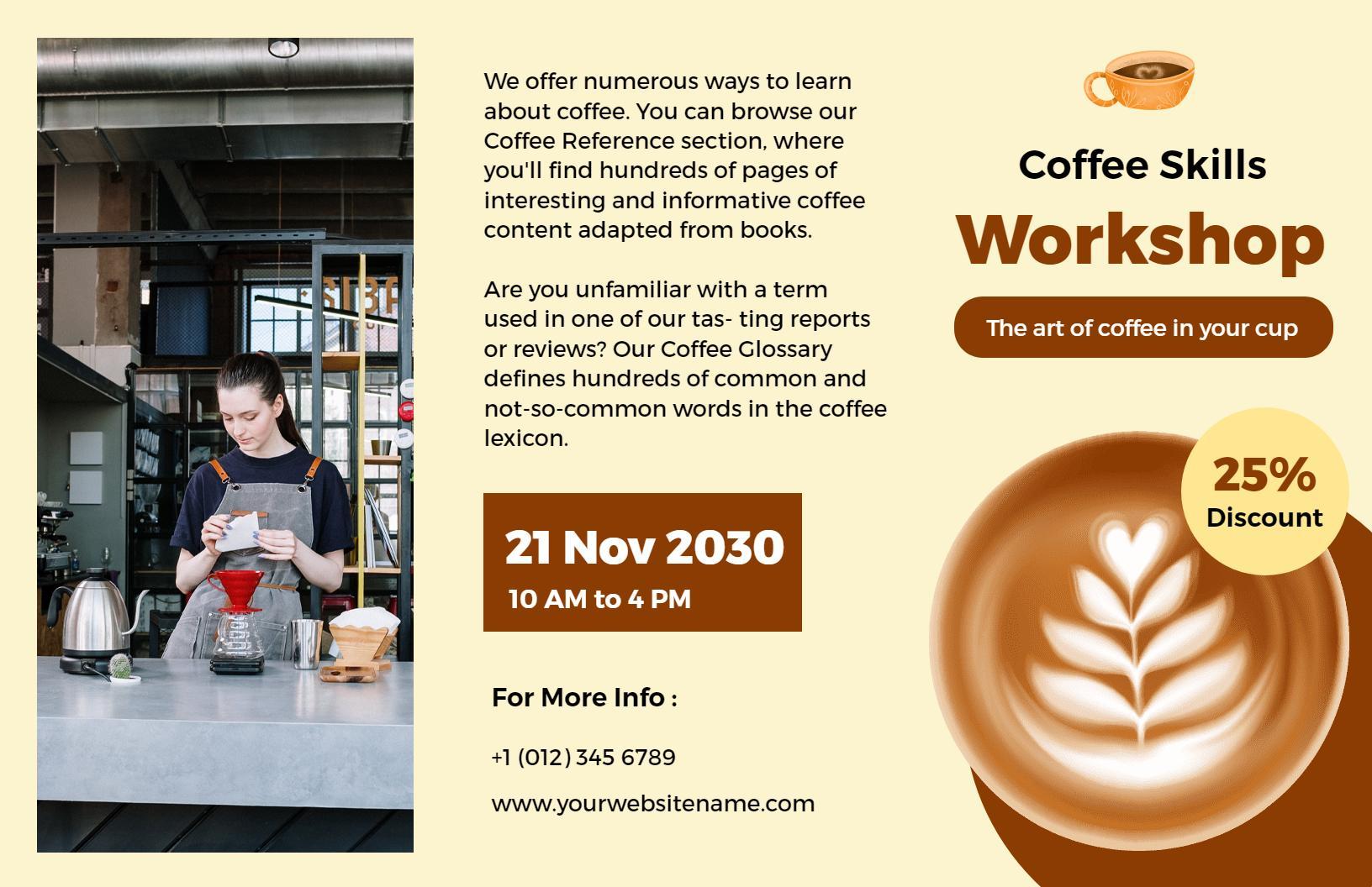 Coffee Skills Workshop Art of Coffee in Your Cup Brochure Template