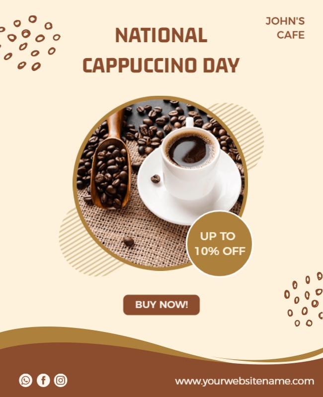 Coffee-Themed National Cappuccino Day Promotion Poster Template