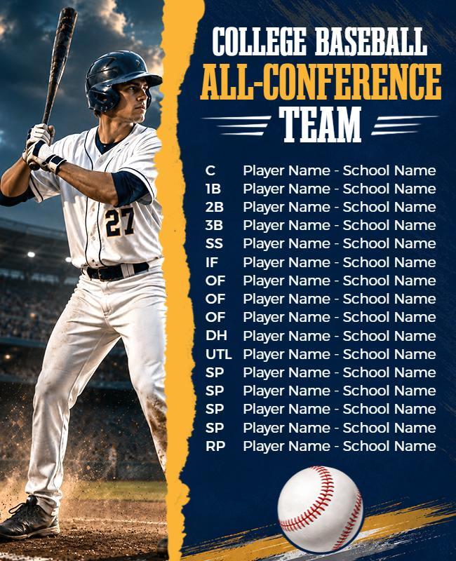 College Baseball All-Conference Team Announcement Flyer Template