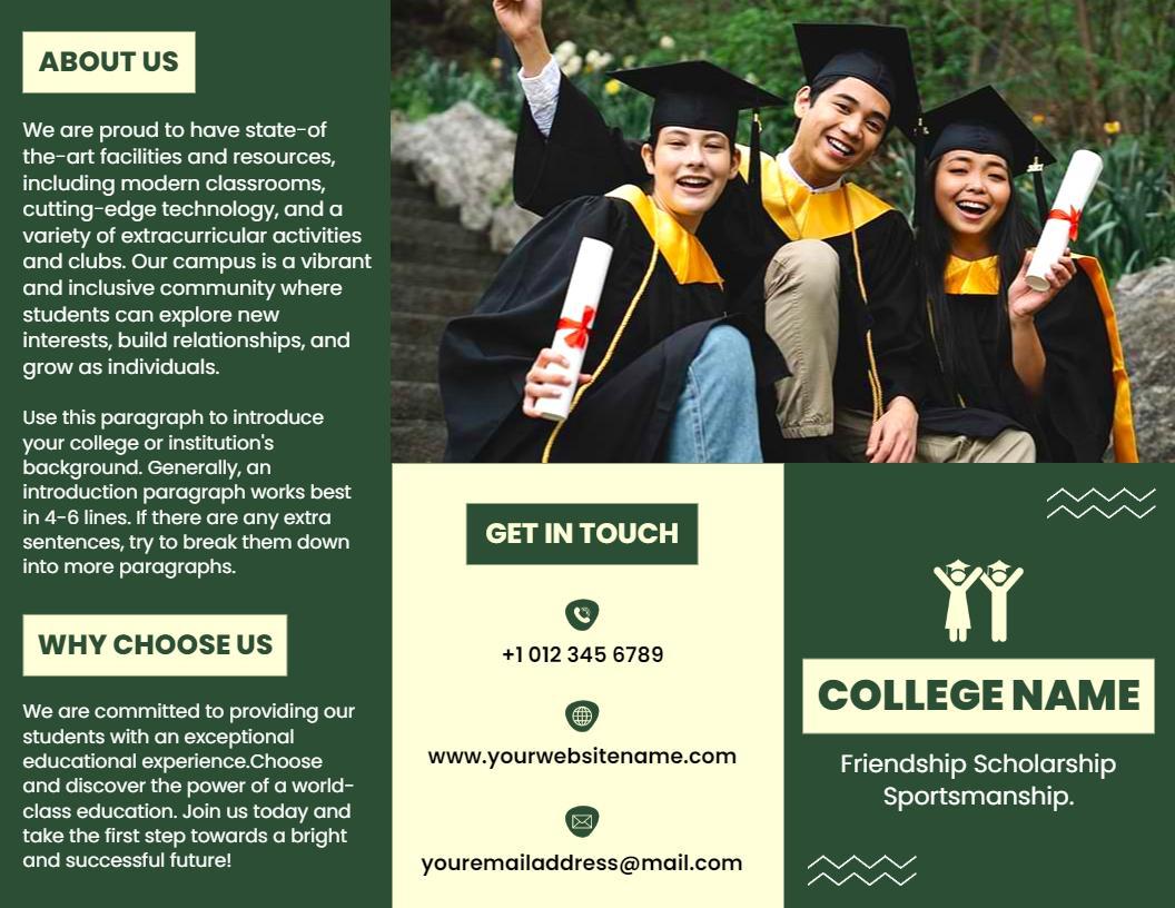 College Campus Life Programs Scholarship and Friendship Brochure Template