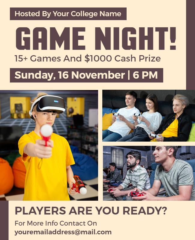 College Game Night Event Flyer Template