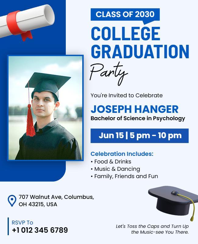 College Graduation Celebration Invitation Flyer Template