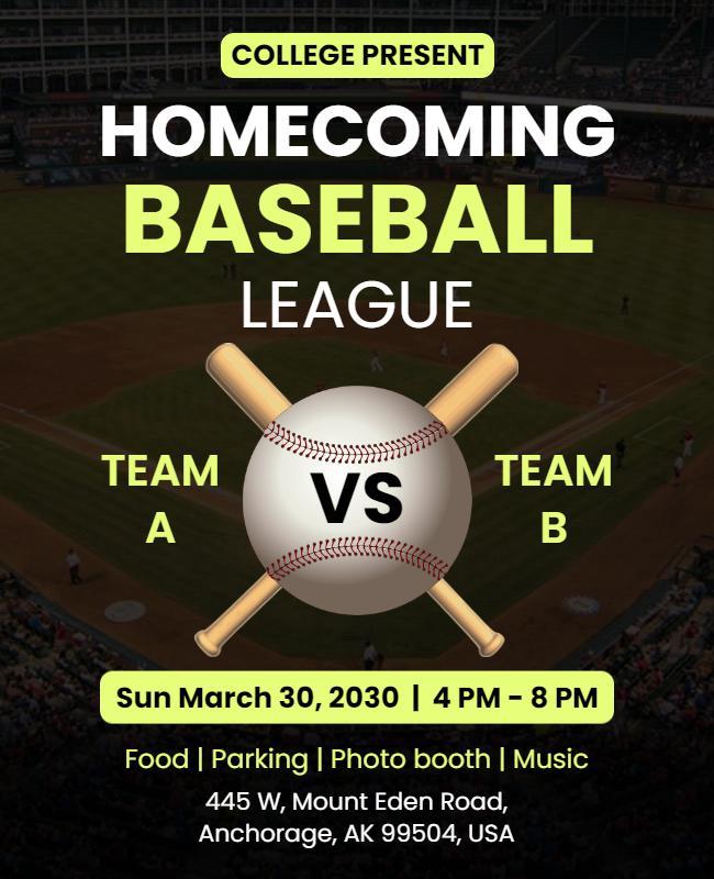 College Homecoming Baseball League Flyer Template