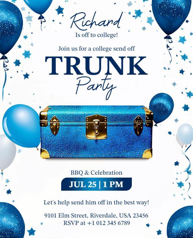 College Send Off Trunk Party Celebration Flyer Template