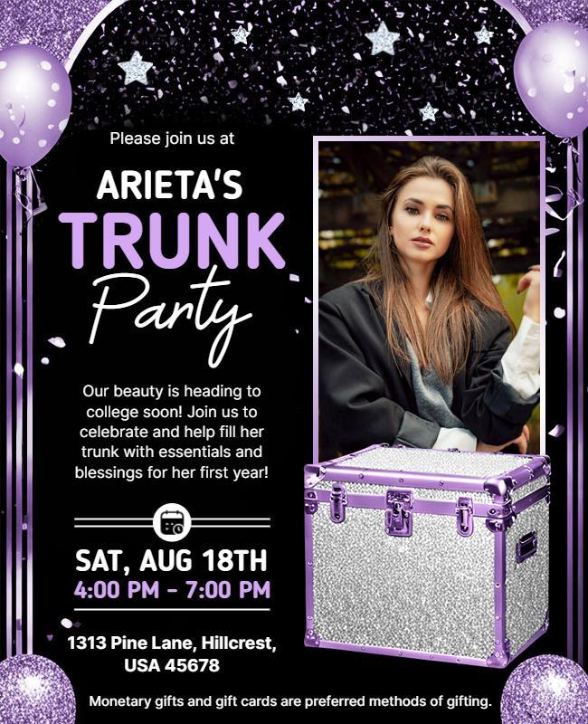 Sparkling Purple Trunk Party Celebration Flyer Template