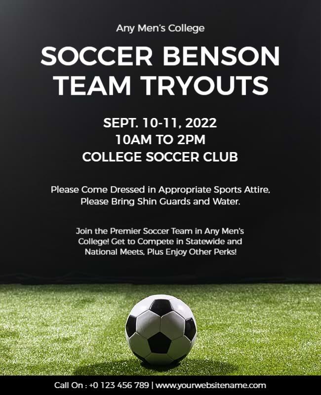 College Soccer Team Tryouts Announcement Flyer Template