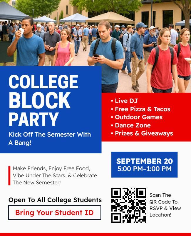 College Student Block Party Invitation Flyer Template