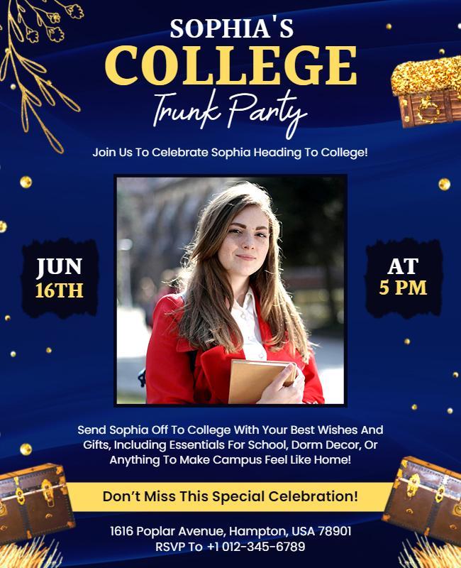 Festive Blue College Trunk Party Celebration Flyer Template