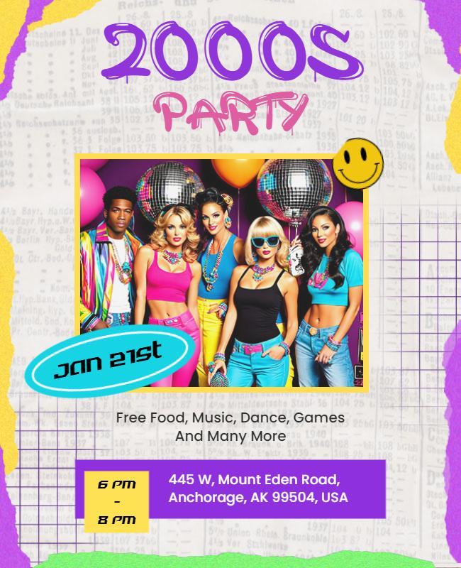 Colorful 2000s Themed Party Celebration Flyer Template