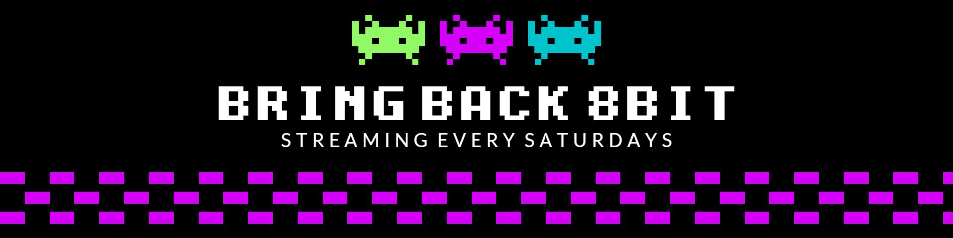 Colorful 8-Bit Characters on Black Background Twitch Banner Template