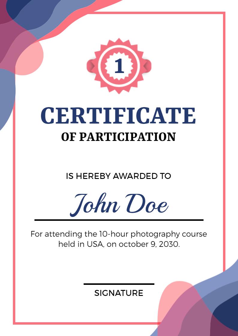 Colorful Abstract Design Photography Course Participation Certificate Template
