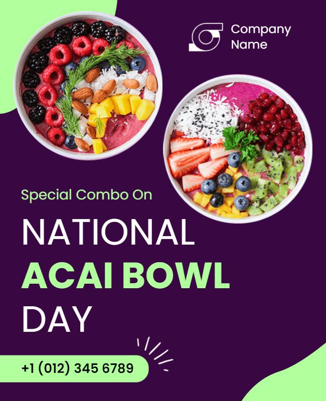 Colorful Acai Bowl Day Special Combo Promotion Poster Template
