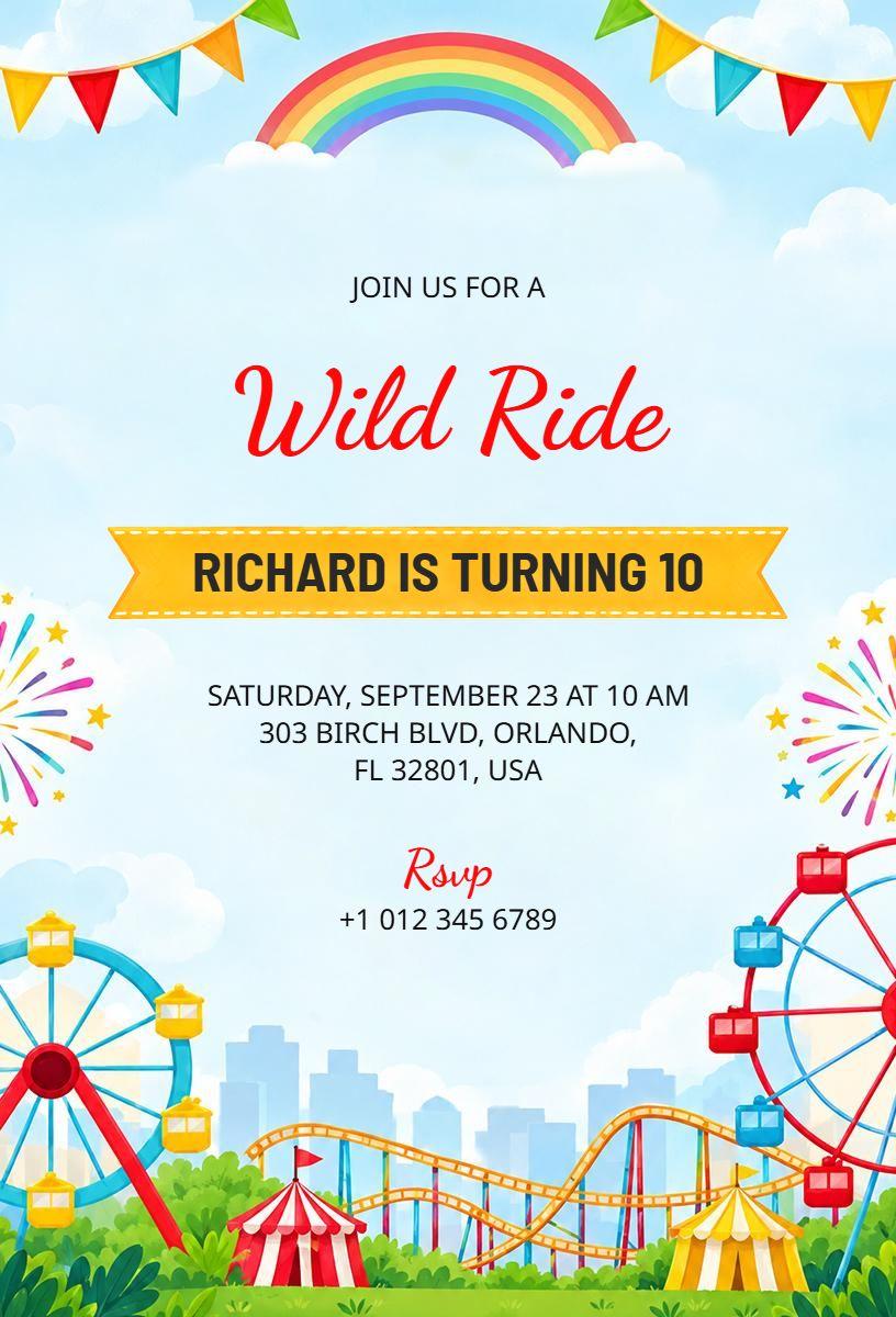 Colorful Amusement Park Birthday Invitation Template