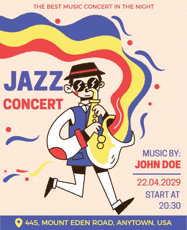 Colorful Animated Jazz Concert Music Event Poster Template