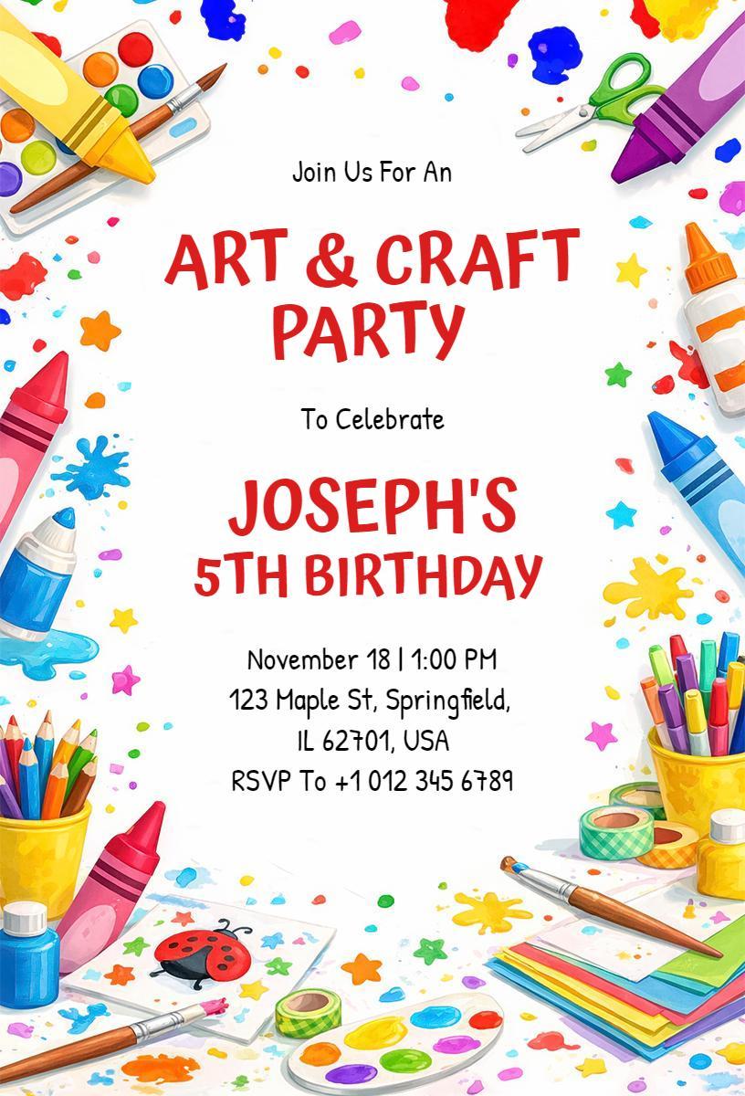 Colorful Art and Craft Birthday Celebration Invitation Template