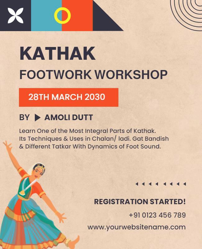 Colorful Artistic Kathak Footwork Workshop Poster Template