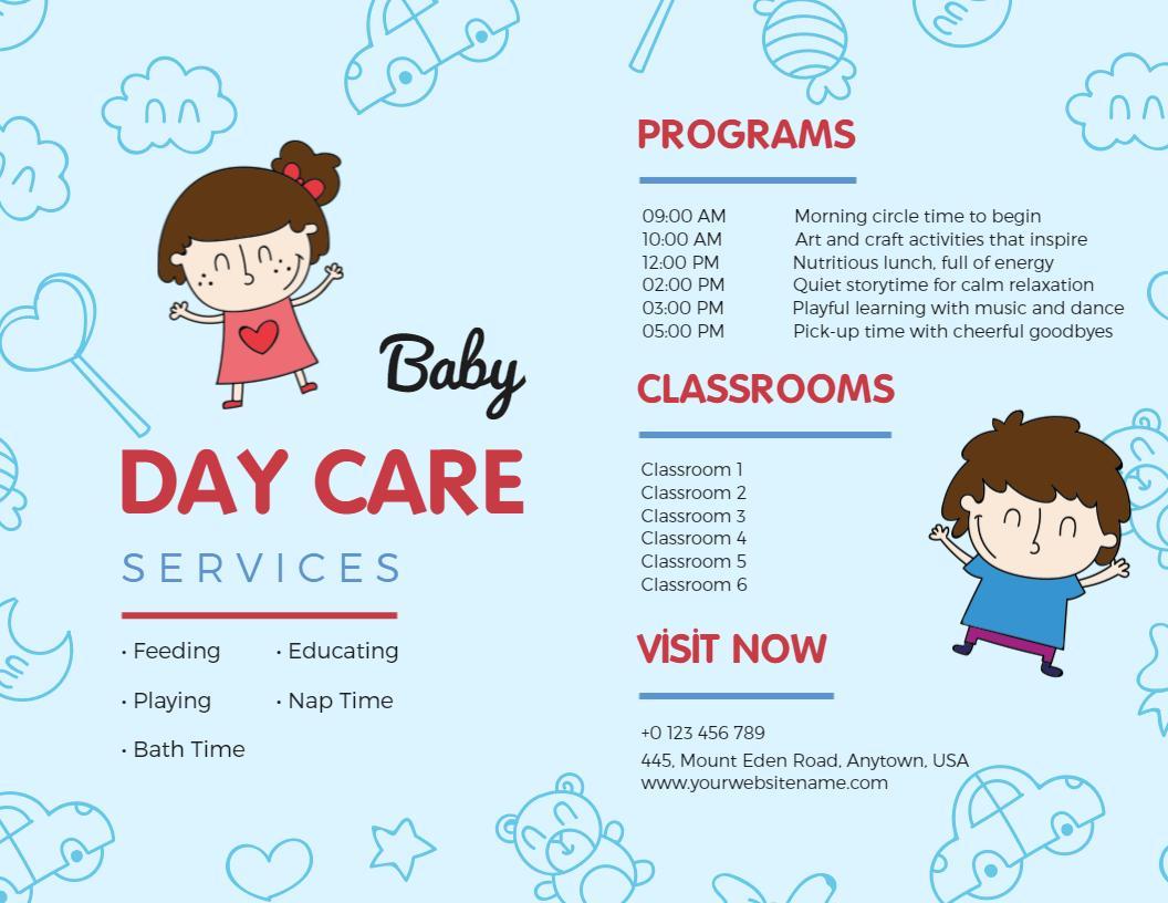 Colorful Baby Day Care Services Schedule Brochure Template