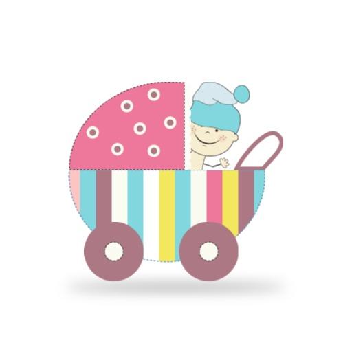 Colorful Baby Stroller Design with Cheerful Baby Inside Logo Template
