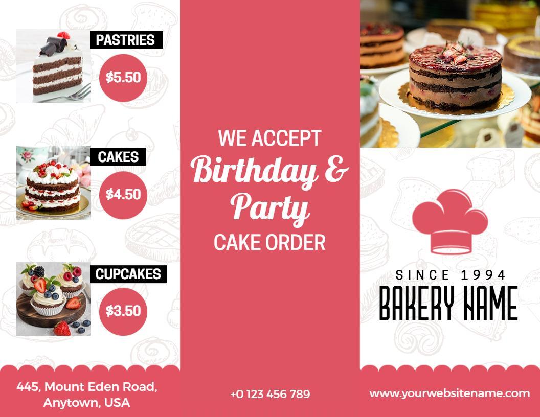 Colorful Bakery Pastries and Custom Cake Order Brochure Template