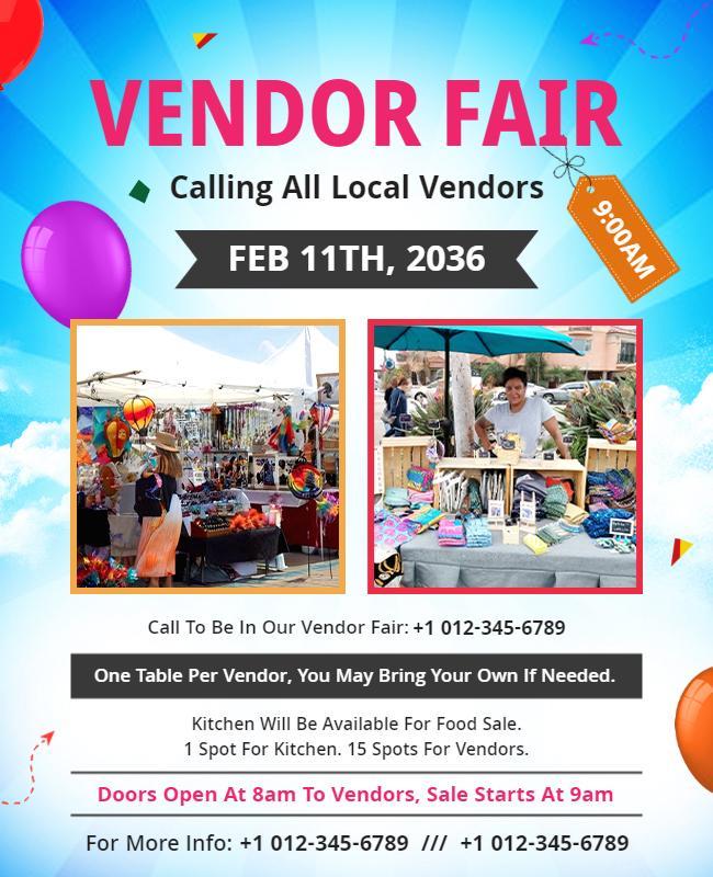 Colorful Balloon-Themed Local Vendor Fair Poster Template
