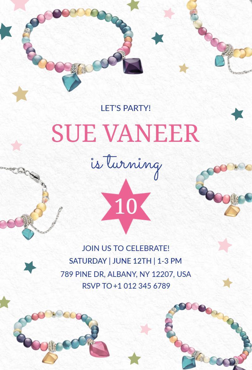 Colorful Beaded Accessories 10th Birthday Celebration Invitation Template