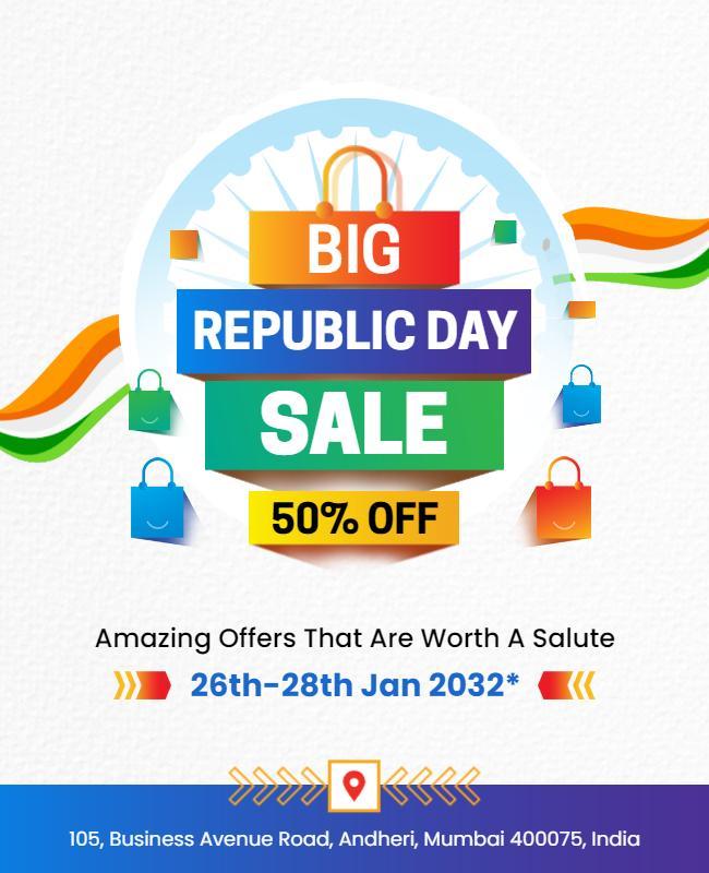 Colorful Big Republic Day Sale Discount Event Poster Template