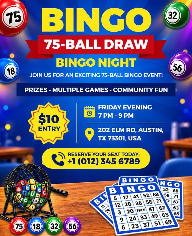 Colorful Bingo Night Event with 75-Ball Draw Flyer Template