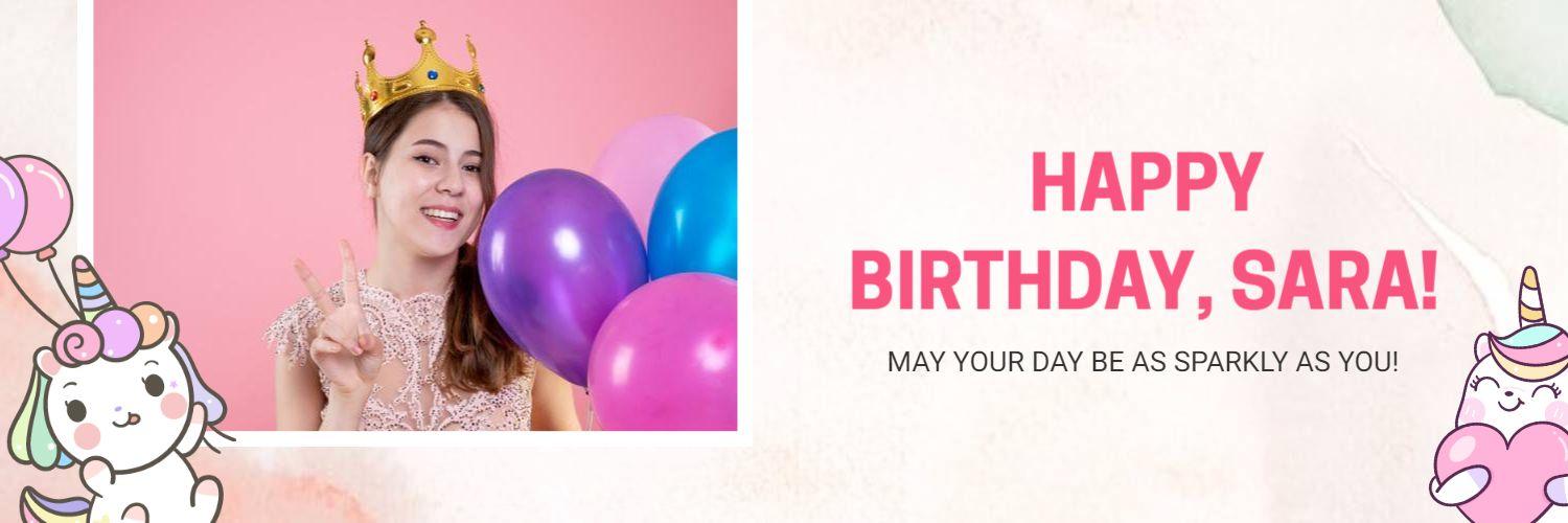 Colorful Birthday Celebration with Balloons and Unicorns Banner Template
