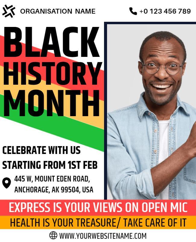 Colorful Black History Month Celebration Open Mic Poster Template