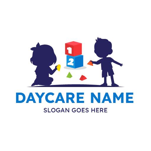 Colorful Blocks and Silhouetted Kids Learning Logo Template