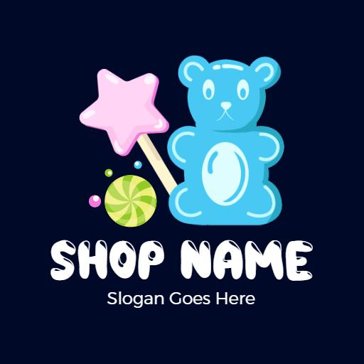 Colorful Blue Bear Design Representing Delicious Gummies Logo Template