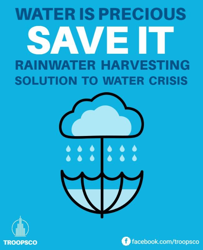 Colorful Blue Environmental Awareness Rainwater Harvesting Poster Template