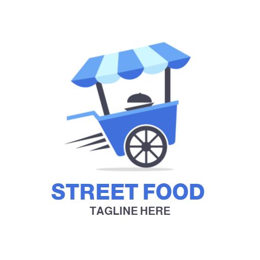 Colorful Blue Street Food Cart Representing Urban Cuisine Logo Template
