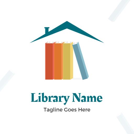 Colorful Book Spines Under a House Design for Library Logo Template