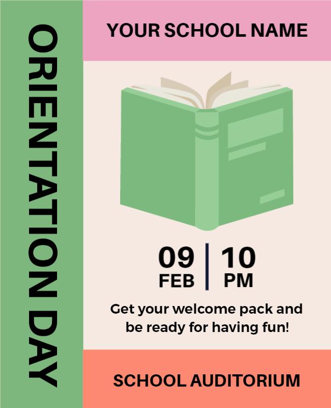 Colorful Book Theme School Orientation Day Poster Template