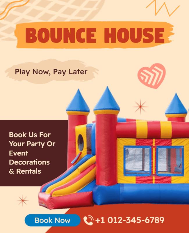 Colorful Bouncy Castle Rental Party Poster Template