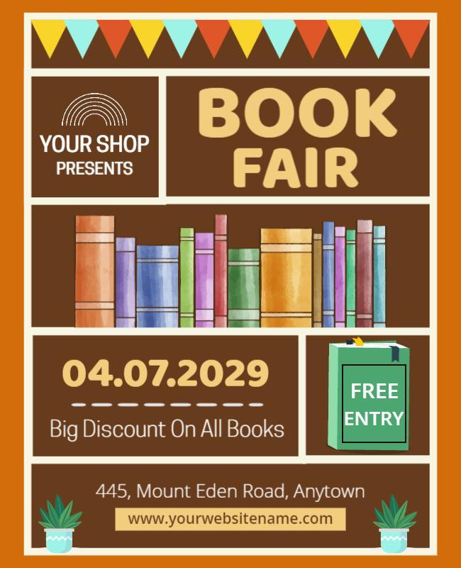 Colorful Brown Themed Book Fair Event Poster Template