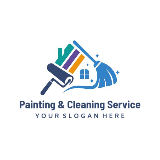 Colorful Brush and Broom Reflecting Quality Cleaning Service Logo Template