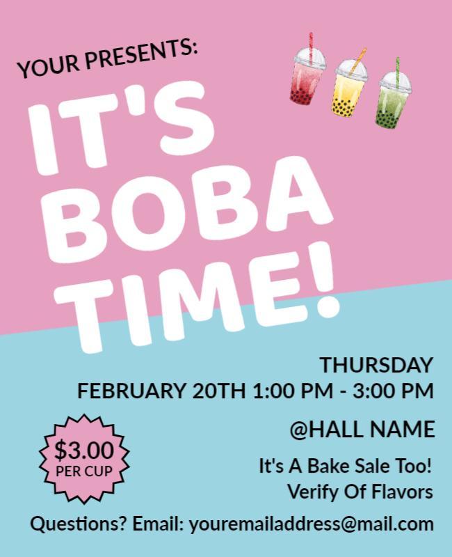 Colorful Bubble Tea Bake Sale Announcement Flyer Template