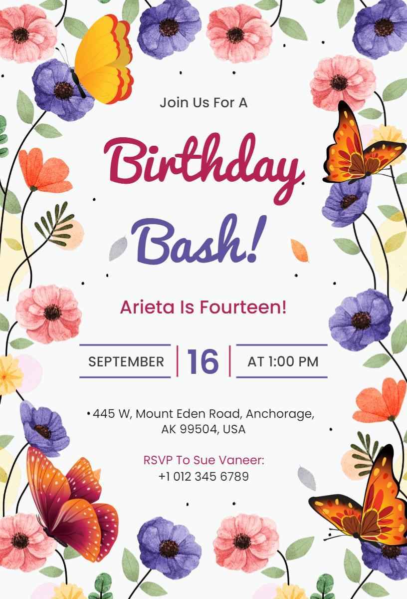 Colorful Butterfly Theme Birthday Celebration Invitation Template