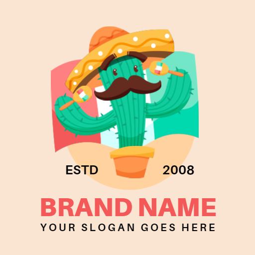 Colorful Cactus with Sombrero Celebrating Mexican Culture Logo Template