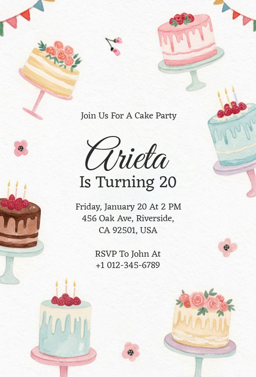 Colorful Cake Celebration 20th Birthday Invitation Template