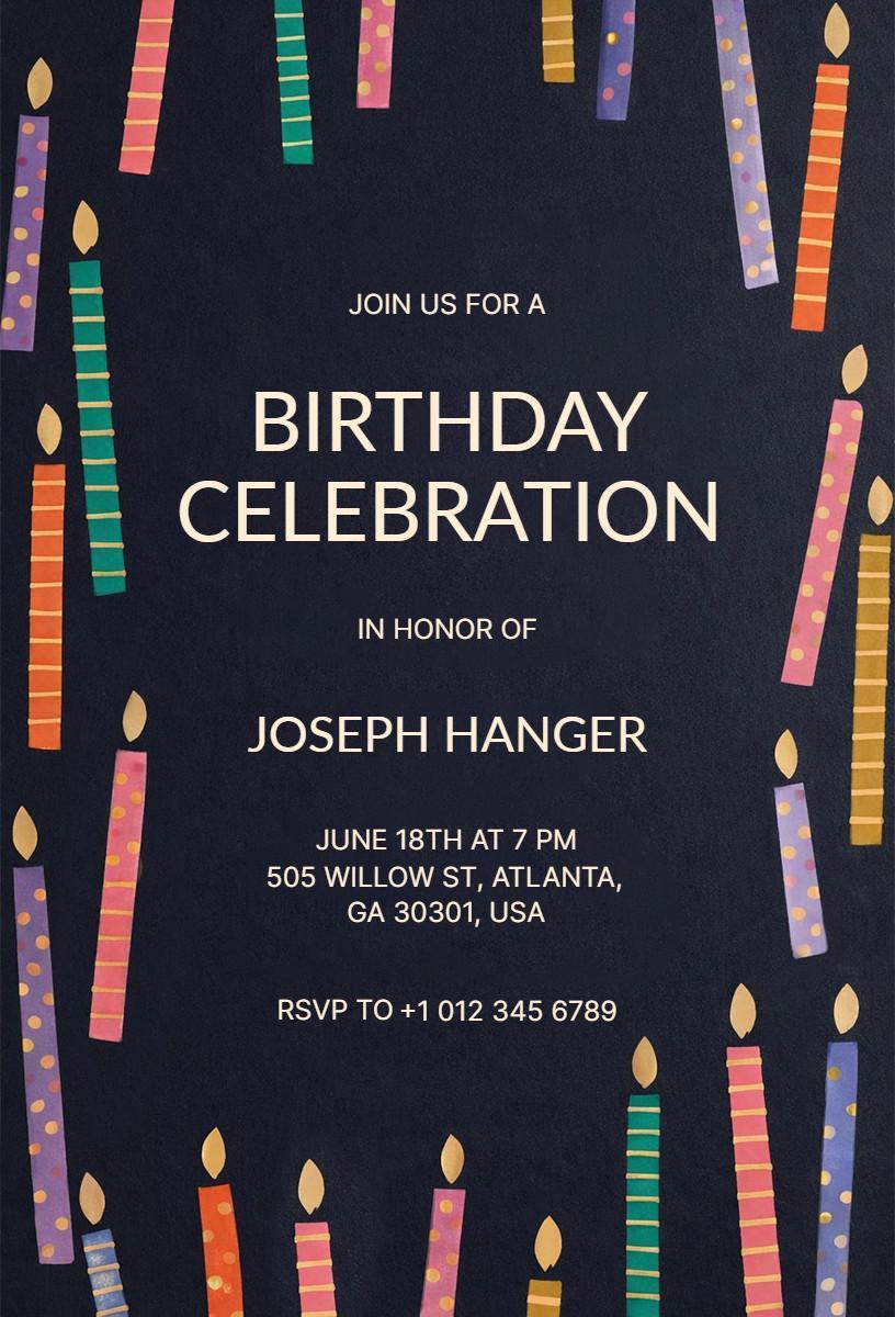 Colorful Candle Theme Birthday Celebration Invitation Template