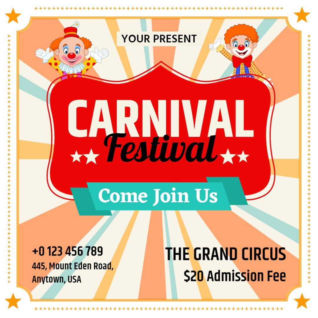 Colorful Carnival Festival Invitation with Clowns Ad Template