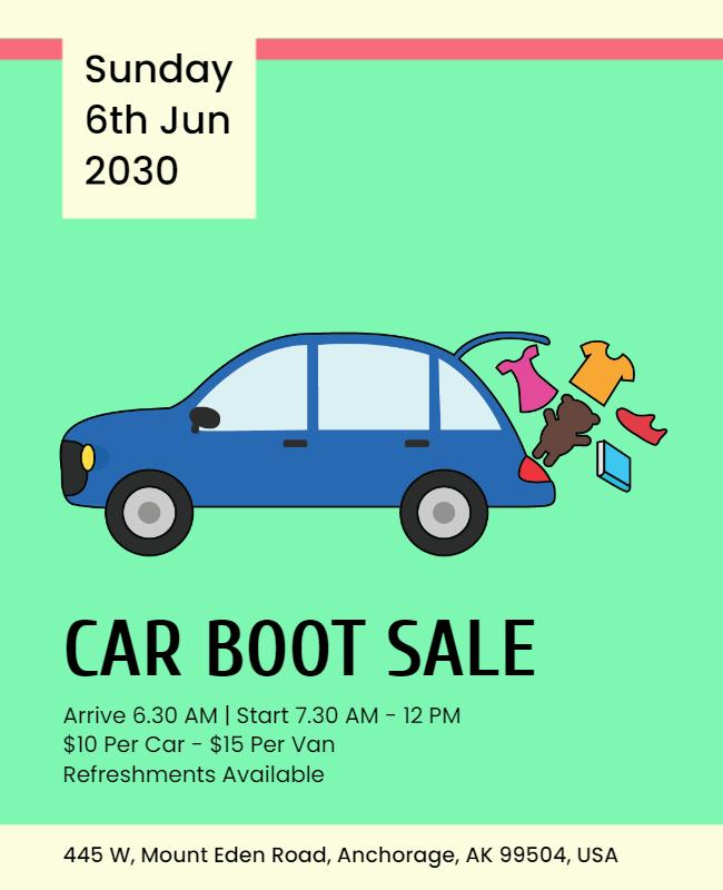 Colorful Cartoon Car Boot Sale Community Event Poster Template
